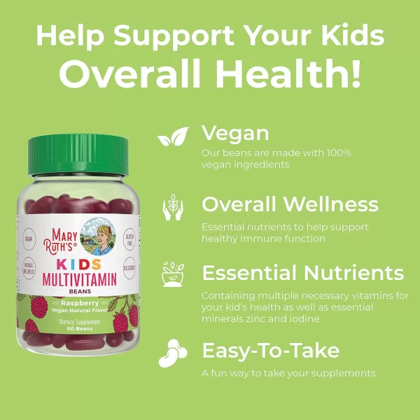 MaryRuth Organics Multivitamin Multimineral VitaBeans for Kids  Vegan Chewable Vitamins for Ages 4  Immune Support  Bone Health  Raspberry Flavor  60 Count