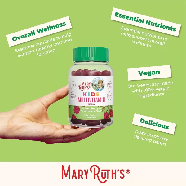 MaryRuth Organics Multivitamin Multimineral VitaBeans for Kids  Vegan Chewable Vitamins for Ages 4  Immune Support  Bone Health  Raspberry Flavor  60 Count