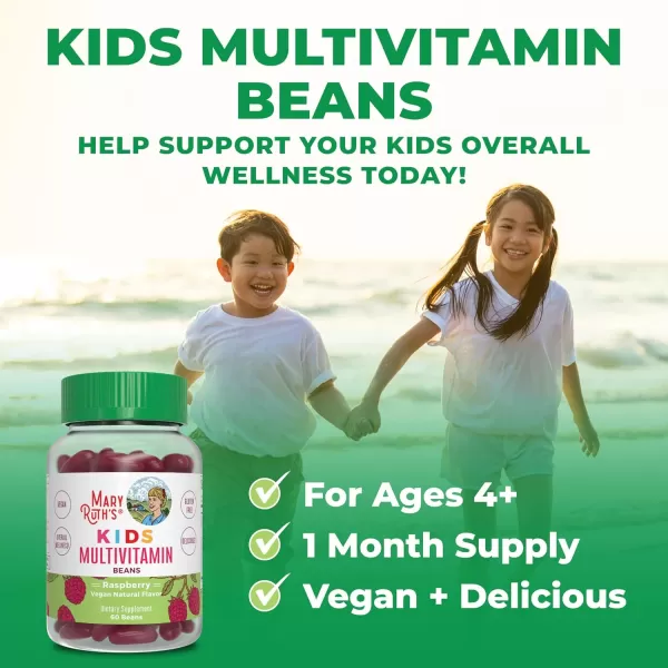 MaryRuth Organics Multivitamin Multimineral VitaBeans for Kids  Vegan Chewable Vitamins for Ages 4  Immune Support  Bone Health  Raspberry Flavor  60 Count