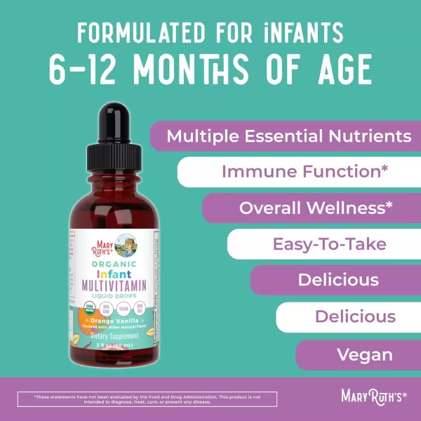 MaryRuth Organics Multivitamin ampamp Multimineral for Infants  USDA Organic  Sugar Free  Liquid Vitamins for Babies 612 Months  Immune Support ampamp Overall Wellness  Vegan  NonGMO  2 Fl Oz