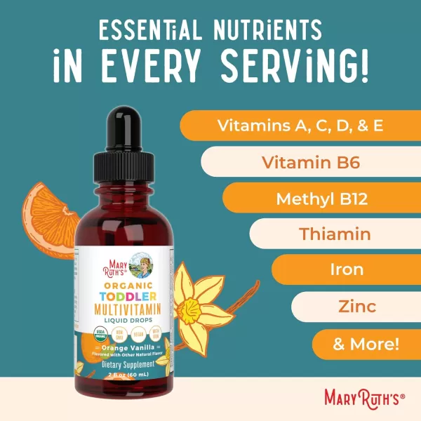 MaryRuth Organics Multivitamin ampamp Multimineral with Iron for Toddlers  USDA Organic  Sugar Free  Multivitamin Liquid Drops for Kids Ages 13  Immune Support  Vegan  NonGMO  2 Fl OzVanilla Orange