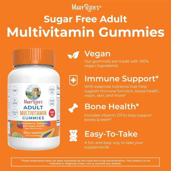 MaryRuth Organics Multivitamin for Women and Men  Sugar Free  Adult Multimineral Gummy with Vitamin C  D and E  B Vitamins  Biotin  Zinc  Vegan  NonGMO  Gluten Free  60 Count