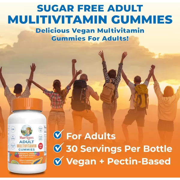 MaryRuth Organics Multivitamin for Women and Men  Sugar Free  Adult Multimineral Gummy with Vitamin C  D and E  B Vitamins  Biotin  Zinc  Vegan  NonGMO  Gluten Free  60 Count