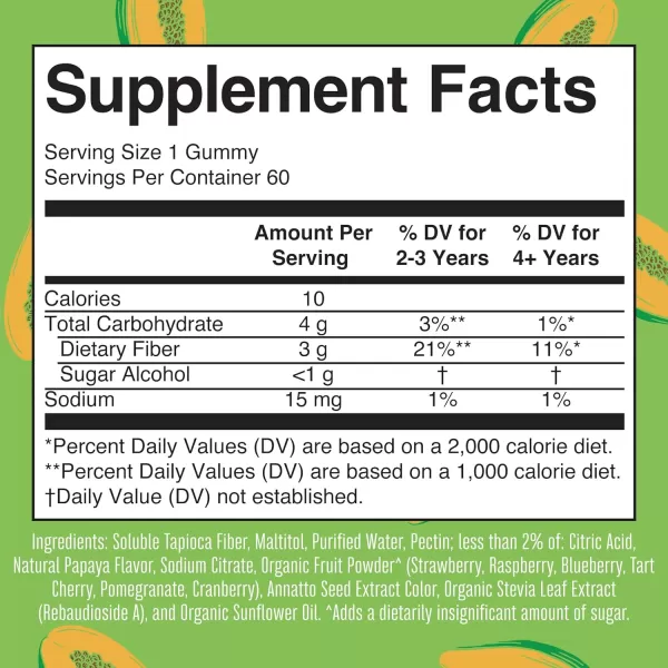 MaryRuth Organics Nutritional Supplement 2 Month Supply Sugar Free Prebiotic for Kids Ages 2 Gut Health and Digestion Support 3g Soluble Fiber Per Gummy 60 CountPapaya