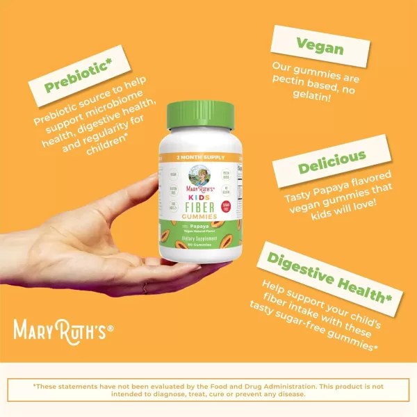 MaryRuth Organics Nutritional Supplement 2 Month Supply Sugar Free Prebiotic for Kids Ages 2 Gut Health and Digestion Support 3g Soluble Fiber Per Gummy 60 CountPapaya