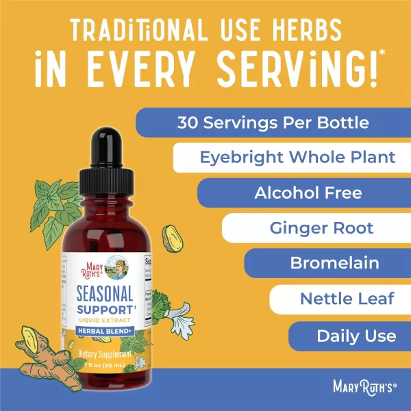 MaryRuth Organics Seasonal Support Liquid Extract Herbal Blend Ginger Root  Bromelain  Organic Nettle Leaf  4 Herbal Blend Traditional Herbs  NonGMO  Vegan  Gluten Free  1 Fl Oz