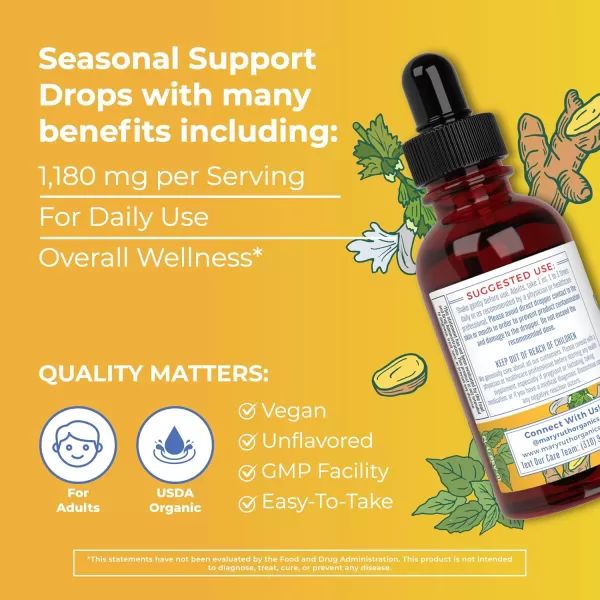 MaryRuth Organics Seasonal Support Liquid Extract Herbal Blend Ginger Root  Bromelain  Organic Nettle Leaf  4 Herbal Blend Traditional Herbs  NonGMO  Vegan  Gluten Free  1 Fl Oz