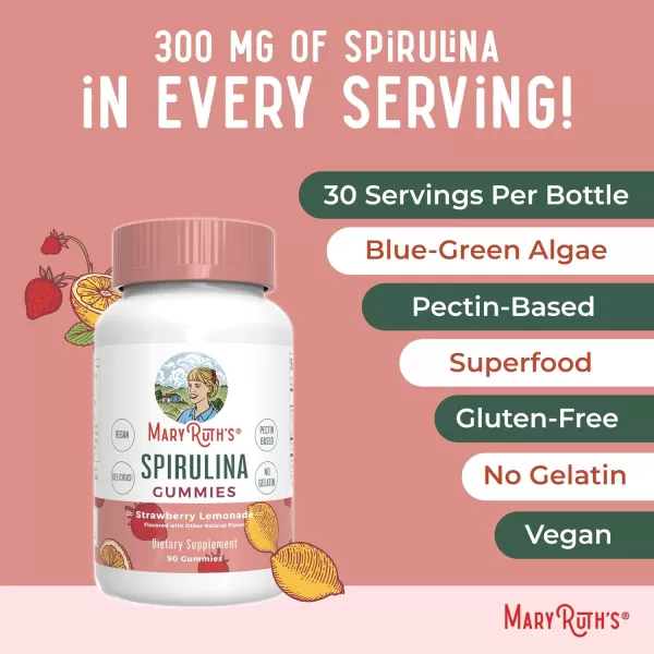 MaryRuth Organics Spirulina Gummies Made with Organic Spirulina  Superfood Gummies for Ages 14  Vegan  NonGMO  90 Count