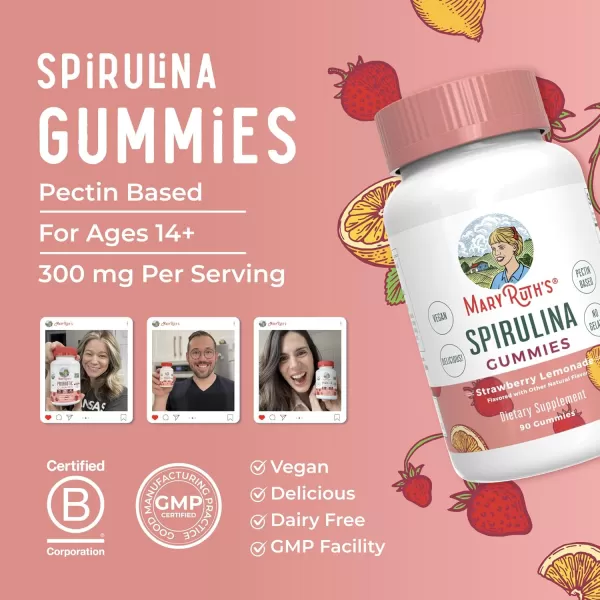 MaryRuth Organics Spirulina Gummies Made with Organic Spirulina  Superfood Gummies for Ages 14  Vegan  NonGMO  90 Count