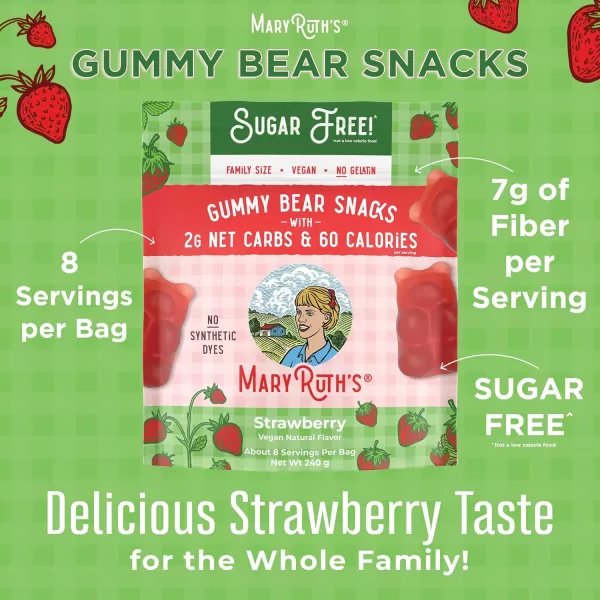 MaryRuth Organics Sugar Free Gummy Bears Snacks  Delicious Gummies Made with Organic Ingredients  Natural Papaya Fruit Flavor Gummy Candy  Vegan  Gluten Free  NonGMO  240g Family SizeStrawberry