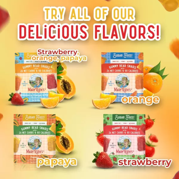 MaryRuth Organics Sugar Free Gummy Bears Snacks  Delicious Gummies Made with Organic Ingredients  Natural Papaya Fruit Flavor Gummy Candy  Vegan  Gluten Free  NonGMO  240g Family SizeStrawberry Orange  Papaya