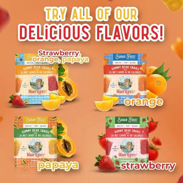 MaryRuth Organics Sugar Free Gummy Bears Snacks  Delicious Gummies Made with Organic Ingredients  Natural Papaya Fruit Flavor Gummy Candy  Vegan  Gluten Free  NonGMO  240g Family SizePapaya