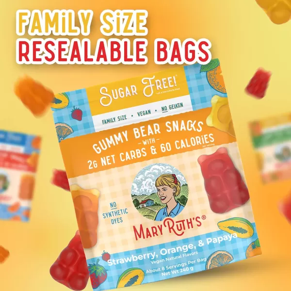 MaryRuth Organics Sugar Free Gummy Bears Snacks  Delicious Gummies Made with Organic Ingredients  Natural Papaya Fruit Flavor Gummy Candy  Vegan  Gluten Free  NonGMO  240g Family SizeStrawberry Orange  Papaya