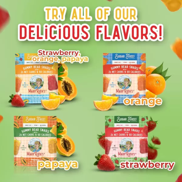 MaryRuth Organics Sugar Free Gummy Bears Snacks  Delicious Gummies Made with Organic Ingredients  Natural Papaya Fruit Flavor Gummy Candy  Vegan  Gluten Free  NonGMO  240g Family SizeStrawberry