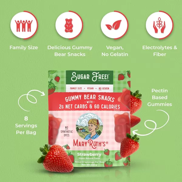 MaryRuth Organics Sugar Free Gummy Bears Snacks  Delicious Gummies Made with Organic Ingredients  Natural Papaya Fruit Flavor Gummy Candy  Vegan  Gluten Free  NonGMO  240g Family SizeStrawberry