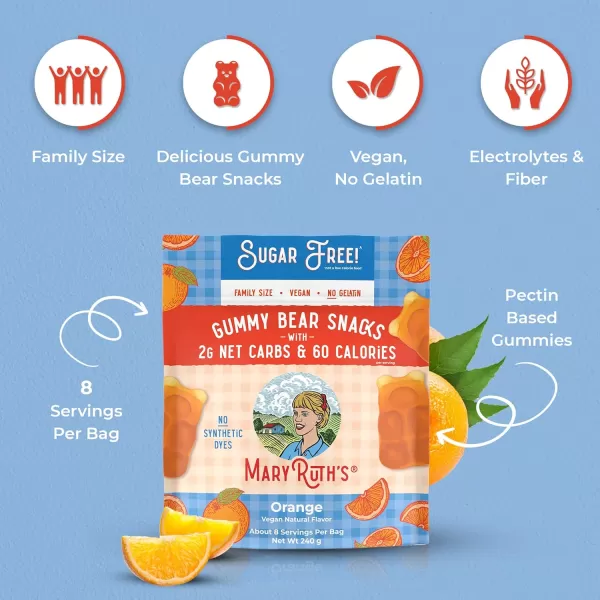 MaryRuth Organics Sugar Free Gummy Bears Snacks  Delicious Gummies Made with Organic Ingredients  Natural Papaya Fruit Flavor Gummy Candy  Vegan  Gluten Free  NonGMO  240g Family SizeOrange