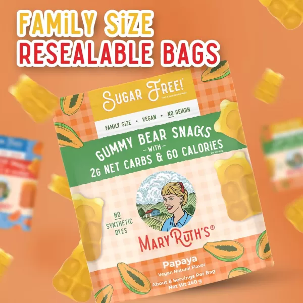 MaryRuth Organics Sugar Free Gummy Bears Snacks  Delicious Gummies Made with Organic Ingredients  Natural Papaya Fruit Flavor Gummy Candy  Vegan  Gluten Free  NonGMO  240g Family SizePapaya