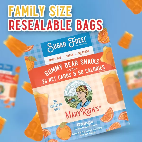 MaryRuth Organics Sugar Free Gummy Bears Snacks  Delicious Gummies Made with Organic Ingredients  Natural Papaya Fruit Flavor Gummy Candy  Vegan  Gluten Free  NonGMO  240g Family SizeOrange