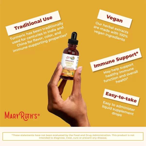 MaryRuth Organics USDA Organic Turmeric Gold Liquid Drops  Liquid Herbal Blend  Turmeric Curcumin Black Pepper Cassia Cinnamon Bark Ginger Root  Immune Support  NonGMO Vegan 1oz