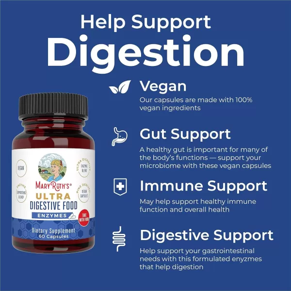 MaryRuth Organics Ultra Digestive Enzymes Capsules  Up to 2 Month Supply  Supplement for Gut Health Support  Digestion ampamp Immune Support with Amylase  Lipase ampamp Lactase  Vegan  60 CountUnflavored