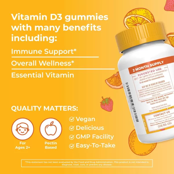 MaryRuth Organics Vitamin D3 Gummies 2 Month Supply Adults ampamp Kids Gummies Immune Support Supplement Vitamin D3 1000IU for Bone Health ampamp Muscle Function Vegan NonGMO Gluten Free 60 Count