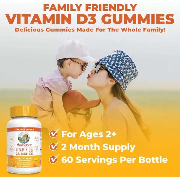 MaryRuth Organics Vitamin D3 Gummies 2 Month Supply Adults ampamp Kids Gummies Immune Support Supplement Vitamin D3 1000IU for Bone Health ampamp Muscle Function Vegan NonGMO Gluten Free 60 Count