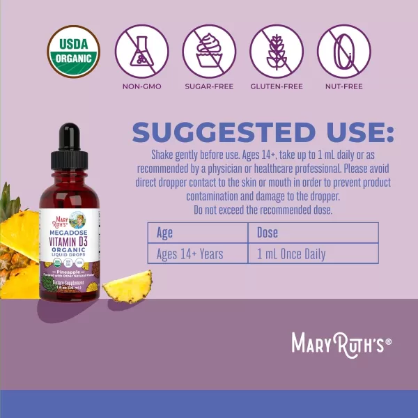 MaryRuth Organics Vitamin D3 Liquid Drops  Megadose 4000 IU  USDA Organic Liquid Vitamin D Spray for Adults ampamp Kids  Immune Support ampamp Bone Health  Vegan  Gluten Free  NonGMO  30 Servings