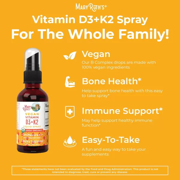 MaryRuth Organics Vitamin D3 Vitamin K2 Vitamin D3 K2 Spray K2 D3 Vitamin Liquid Supplement for Adults ampamp Kids Supplement for Calcium Absorption Strong Bones Vegan NonGMO Gluten Free 1 Fl OzUnflavored