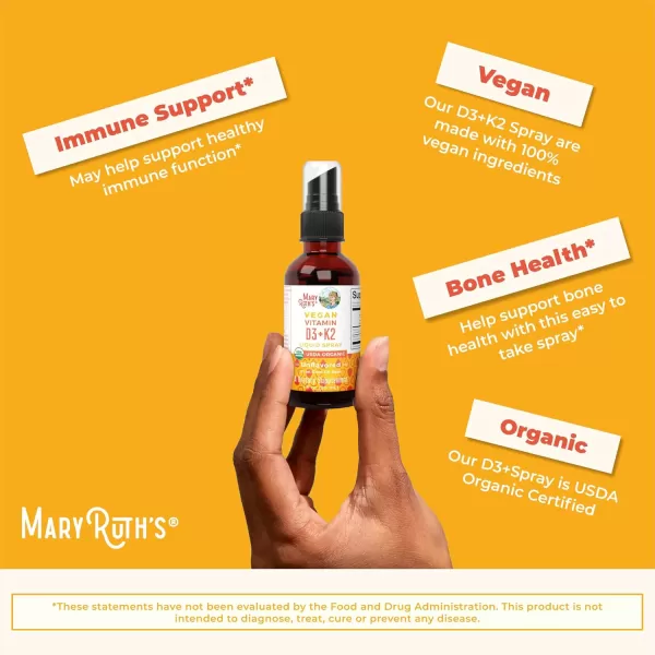 MaryRuth Organics Vitamin D3 Vitamin K2 Vitamin D3 K2 Spray K2 D3 Vitamin Liquid Supplement for Adults ampamp Kids Supplement for Calcium Absorption Strong Bones Vegan NonGMO Gluten Free 1 Fl OzUnflavored