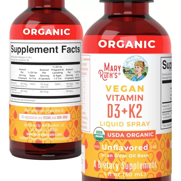 MaryRuth Organics Vitamin D3 Vitamin K2 Vitamin D3 K2 Spray K2 D3 Vitamin Liquid Supplement for Adults ampamp Kids Supplement for Calcium Absorption Strong Bones Vegan NonGMO Gluten Free 1 Fl OzUnflavored