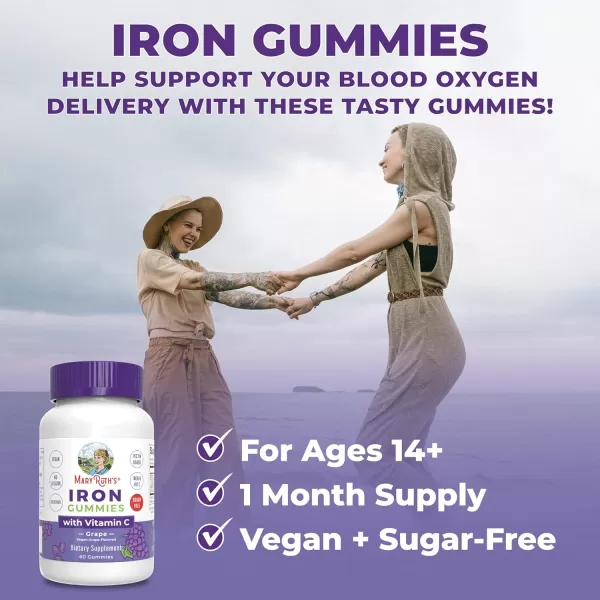 MaryRuths Iron Suppleme nt Gummies for Adults  Sugar Free  Gummy Iron Supplements  Vitamin C for Ages 14  Iron Supplement for Iron Deficiency  Immune Support  Vegan  NonGMO  60 CountGrape