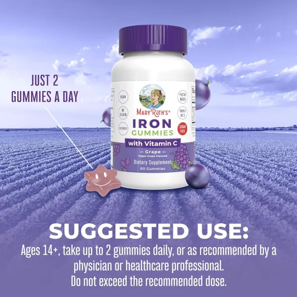 MaryRuths Iron Suppleme nt Gummies for Adults  Sugar Free  Gummy Iron Supplements  Vitamin C for Ages 14  Iron Supplement for Iron Deficiency  Immune Support  Vegan  NonGMO  60 CountGrape