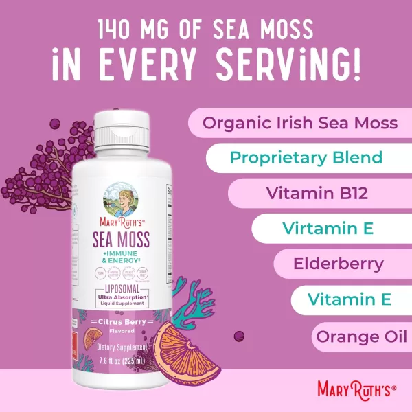 Sea Moss  Immune ampamp Energy Liposomal by MaryRuths  Irish Sea Moss  Vitamin B12  Vitamin E  Elderberry  Rose Hip Oil  Orange Oil  Immune Support Supplement  Vegan  Sugar Free  76 oz