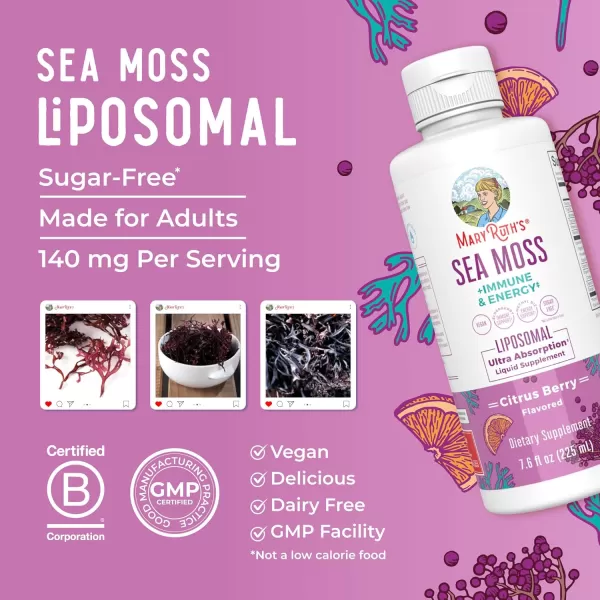 Sea Moss  Immune ampamp Energy Liposomal by MaryRuths  Irish Sea Moss  Vitamin B12  Vitamin E  Elderberry  Rose Hip Oil  Orange Oil  Immune Support Supplement  Vegan  Sugar Free  76 oz