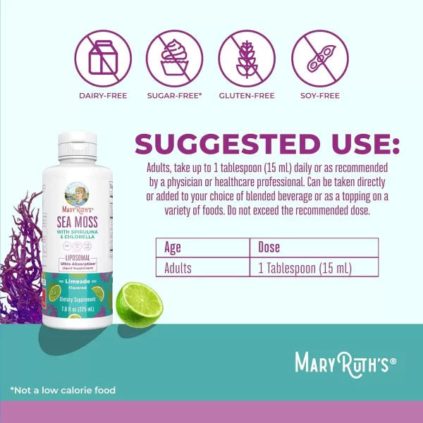 Sea Moss with Spirulina and Chlorella Liposomal by MaryRuths  Chlorophyll  Dandelion Root  Superfood  Ultra Absorption  Vegan  NonGMO  Gluten Free  76 fl oz  15 Servings