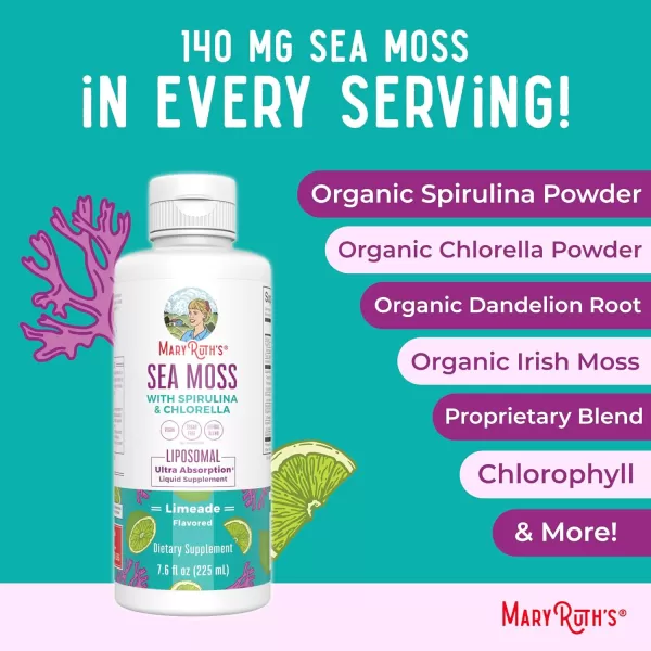 Sea Moss with Spirulina and Chlorella Liposomal by MaryRuths  Chlorophyll  Dandelion Root  Superfood  Ultra Absorption  Vegan  NonGMO  Gluten Free  76 fl oz  15 Servings