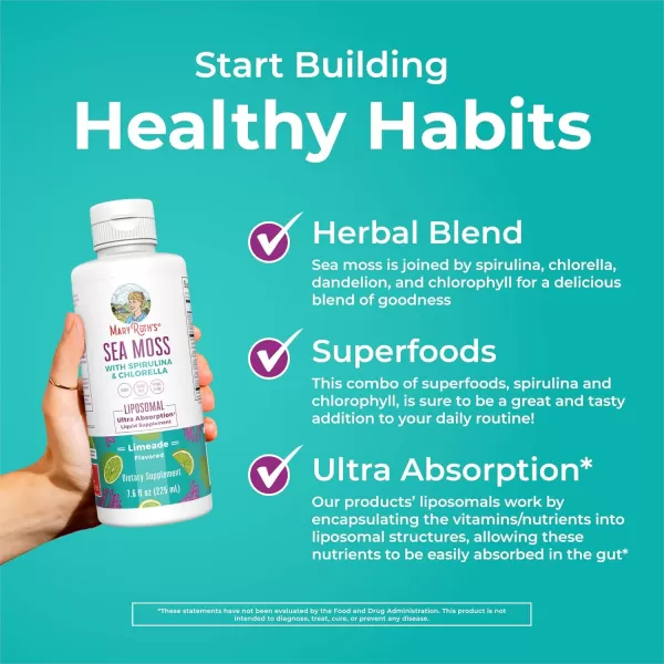 Sea Moss with Spirulina and Chlorella Liposomal by MaryRuths  Chlorophyll  Dandelion Root  Superfood  Ultra Absorption  Vegan  NonGMO  Gluten Free  76 fl oz  15 Servings