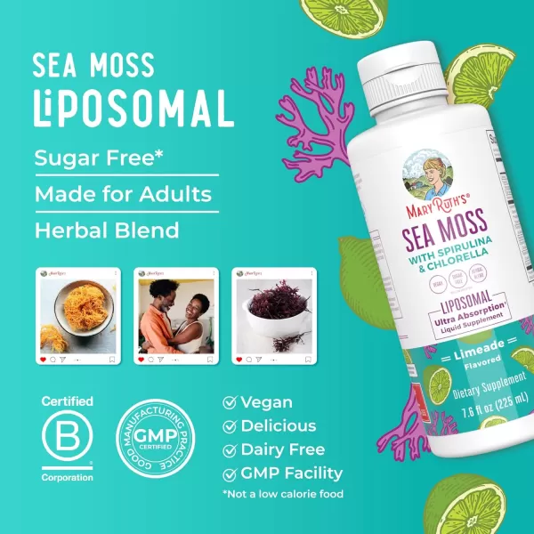 Sea Moss with Spirulina and Chlorella Liposomal by MaryRuths  Chlorophyll  Dandelion Root  Superfood  Ultra Absorption  Vegan  NonGMO  Gluten Free  76 fl oz  15 Servings