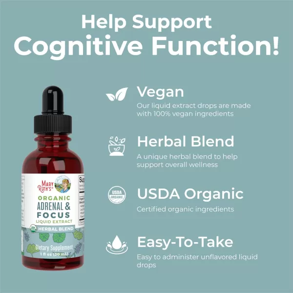 USDA Organic Nootropic Focus Supplement with Ginkgo Biloba  Brain Memory and Adrenal SupportUnflavoured