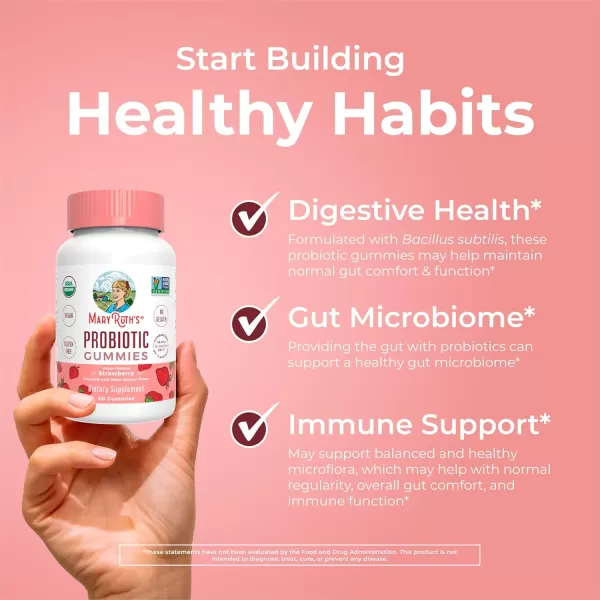 USDA Organic Probiotic Gummies by MaryRuths  Probiotic Digestive Support  Immune Support  Digestive ampamp Gut Health Supplement  25 Billion CFU  Vegan  NonGMO  Gluten Free  60 CountStrawberry