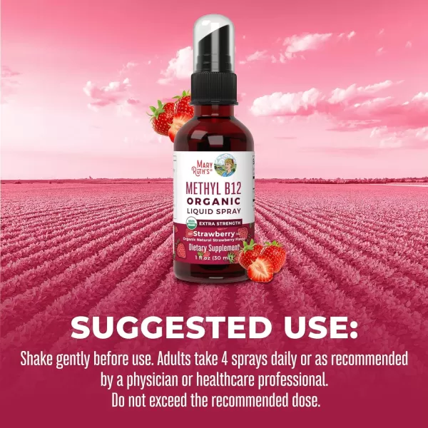 Vitamin B12 Spray  USDA Organic Vitamin B12 Liquid Spray  B12 Vitamin Supplement Liquid for Nervous System Function  Liquid Vitamin B12 for Energy Support  Vegan  NonGMO  Gluten Free  1 Fl OzStrawberry