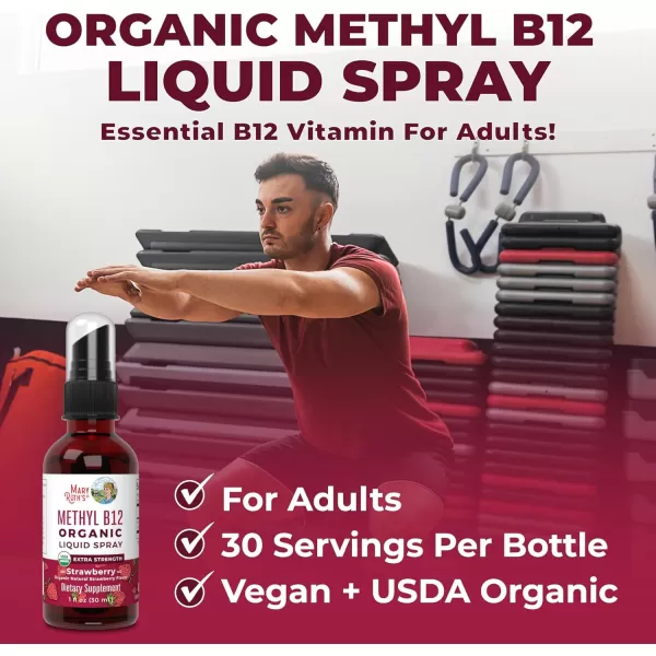 Vitamin B12 Spray  USDA Organic Vitamin B12 Liquid Spray  B12 Vitamin Supplement Liquid for Nervous System Function  Liquid Vitamin B12 for Energy Support  Vegan  NonGMO  Gluten Free  1 Fl OzStrawberry