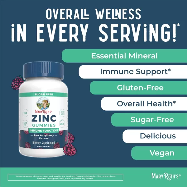 Zinc Gummies by MaryRuths  Zinc Supplements  Immune Support Supplement  Essential Mineral  Pectin Based  Overall Health ampamp Wellness  Ages 14 ampamp Up  Vegan  Non GMO  30 Servings