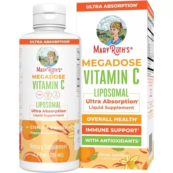 Liposomal Vitamin C by MaryRuths  Immune Support Supplement  Vitamin C 500mg  Megadose Vitamin C Supplement  Skin Care  Liquid Vitamin C  Vitamin E  Vegan  Non GMO  30 ServingsCitrus  Vanilla