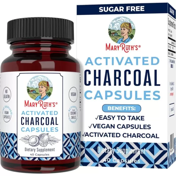 MaryRuth Organics Activated Charcoal Capsules  Supplement for Natural Detoxification  Alleviates Gas  Derived from Coconut Shells  Vegan  NonGMO  Gluten Free  40 CountUnflavored