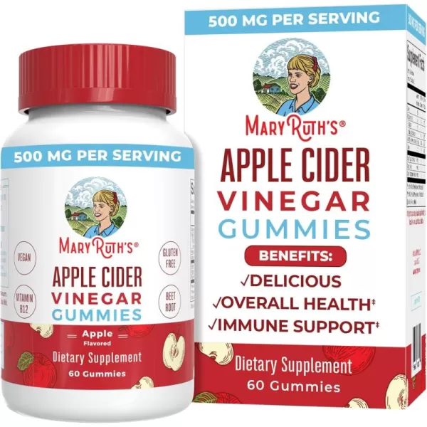 MaryRuth Organics Apple Cider Vinegar Gummies  ACV Gummies for Immune Support  Vegan  NonGMO  Gluten Free  60 Count