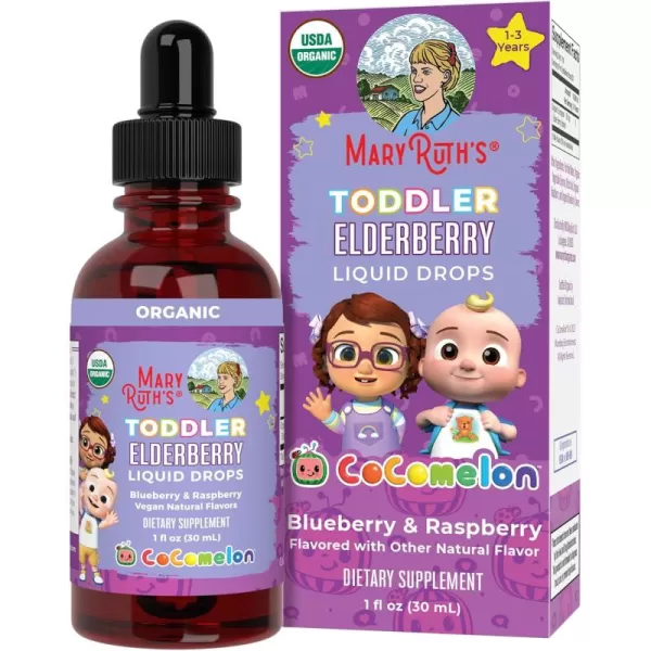 MaryRuth Organics Cocomelon Toddler Elderberry Syrup USDA Organic Elderberry Sugar Free Kids Immune Support Supplement for Ages 13 Years Clean Label Project Verified Vegan Gluten Free 1 Fl Oz