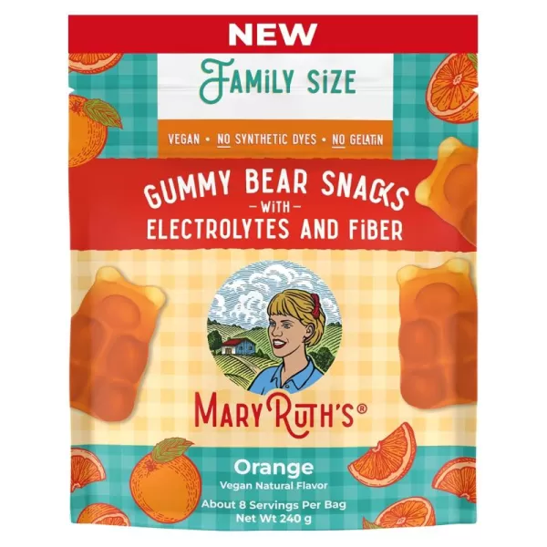 MaryRuth Organics Gummy Bears Snacks  Delicious Gummies with Electrolytes and Fiber  Gummy Candy Made with Organic Cane Sugar  Strawberry  Vegan Pectin Based  Family Size  240gOrange