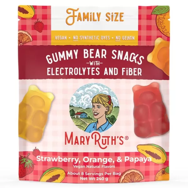 MaryRuth Organics Gummy Bears Snacks  Delicious Gummies with Electrolytes and Fiber  Gummy Candy Made with Organic Cane Sugar  Strawberry  Vegan Pectin Based  Family Size  240gStrawberry Orange  Papaya