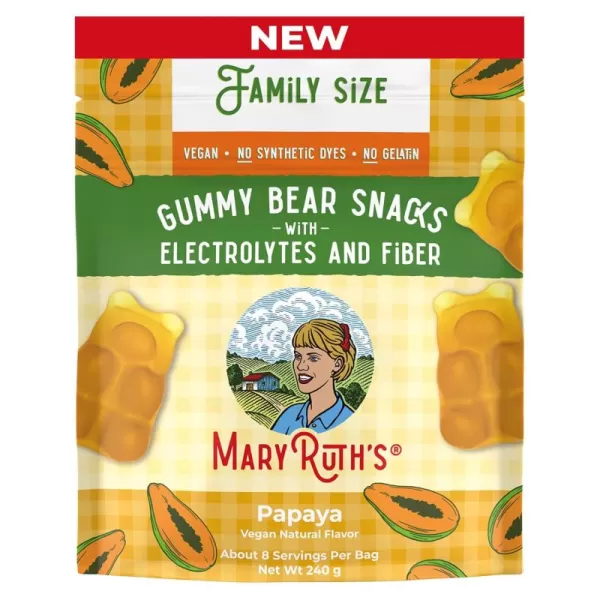 MaryRuth Organics Gummy Bears Snacks  Delicious Gummies with Electrolytes and Fiber  Gummy Candy Made with Organic Cane Sugar  Strawberry  Vegan Pectin Based  Family Size  240gPapaya